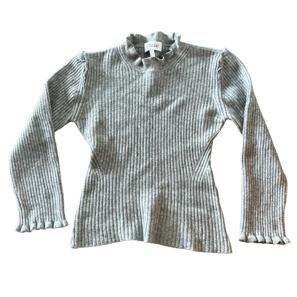 Derek Lam 10 Crosby Romantic Wool/Cashmere Ruffle Shoulder Sweater Gray - Small - Picture 3 of 8